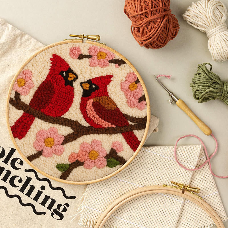  Romantic Cardinals Punch Needle Kit - Unique Birds Decoration | Perfect Handicraft For Lover - image 2