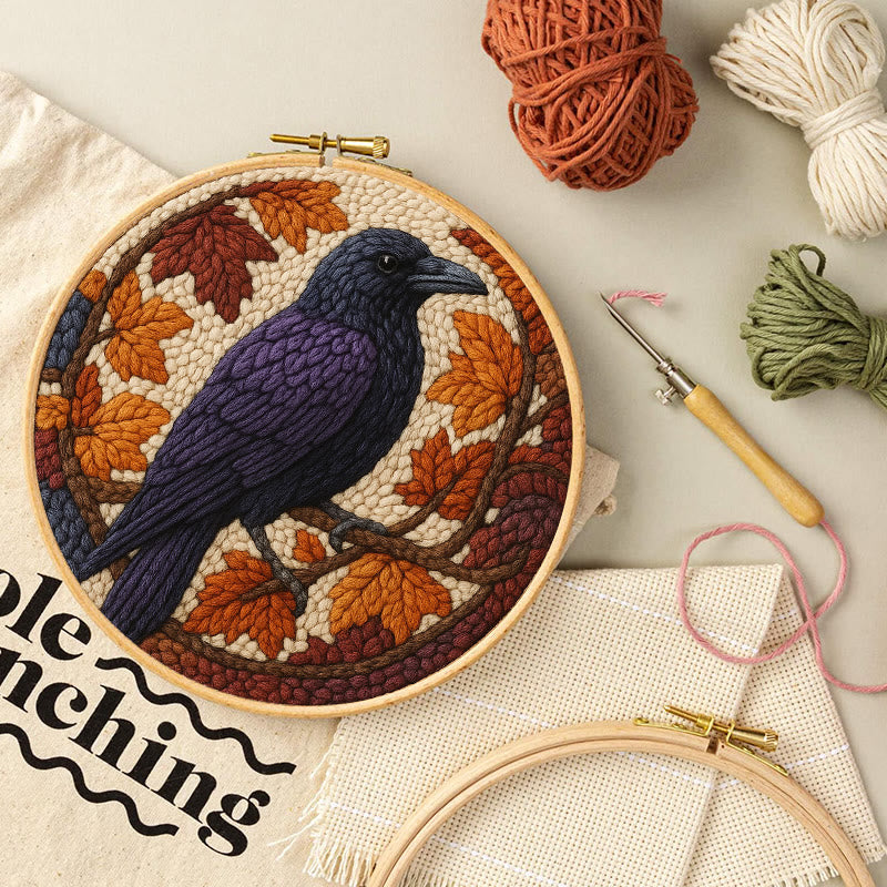 Autumn Raven Punch Needle Kit - Diy Holiday Ornament | Handmade Craft For Bird Lover  - image 4