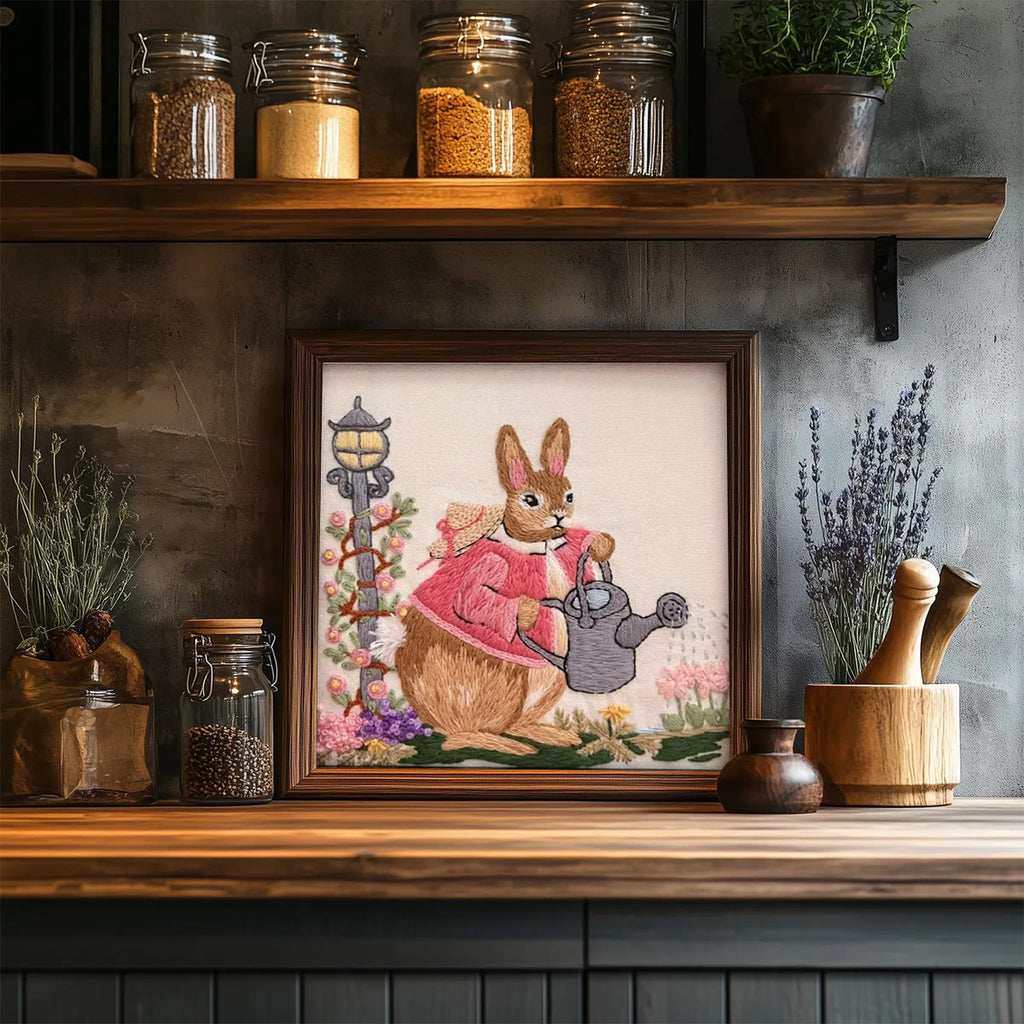 Rubbyoo Embroidery Kit - Watering Bunny | Adorable Animal Craft | Perfect Wall Ornament - image 2