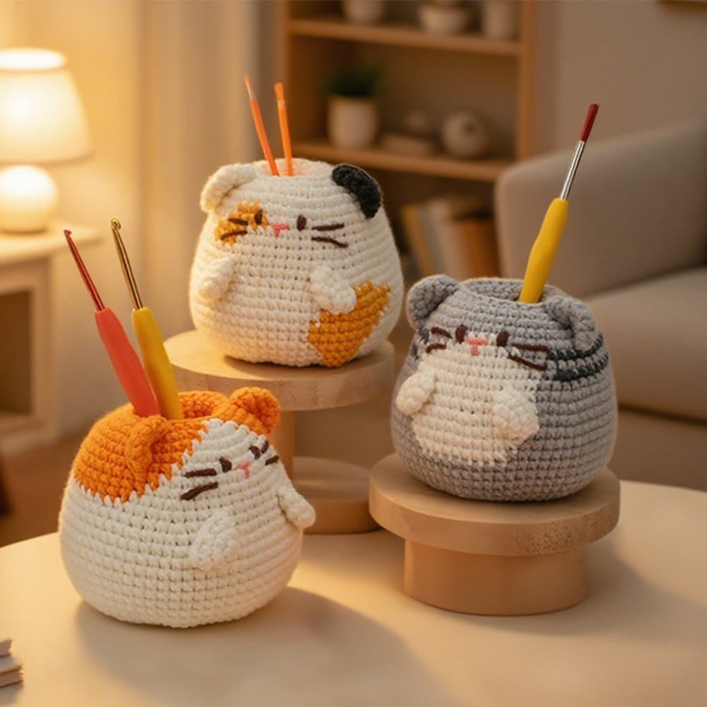 Diy Handmade Cats Pen Holder Crochet Kit -  Creative Pots Handicraft | Unique Decorative Gift Idea  - image 0