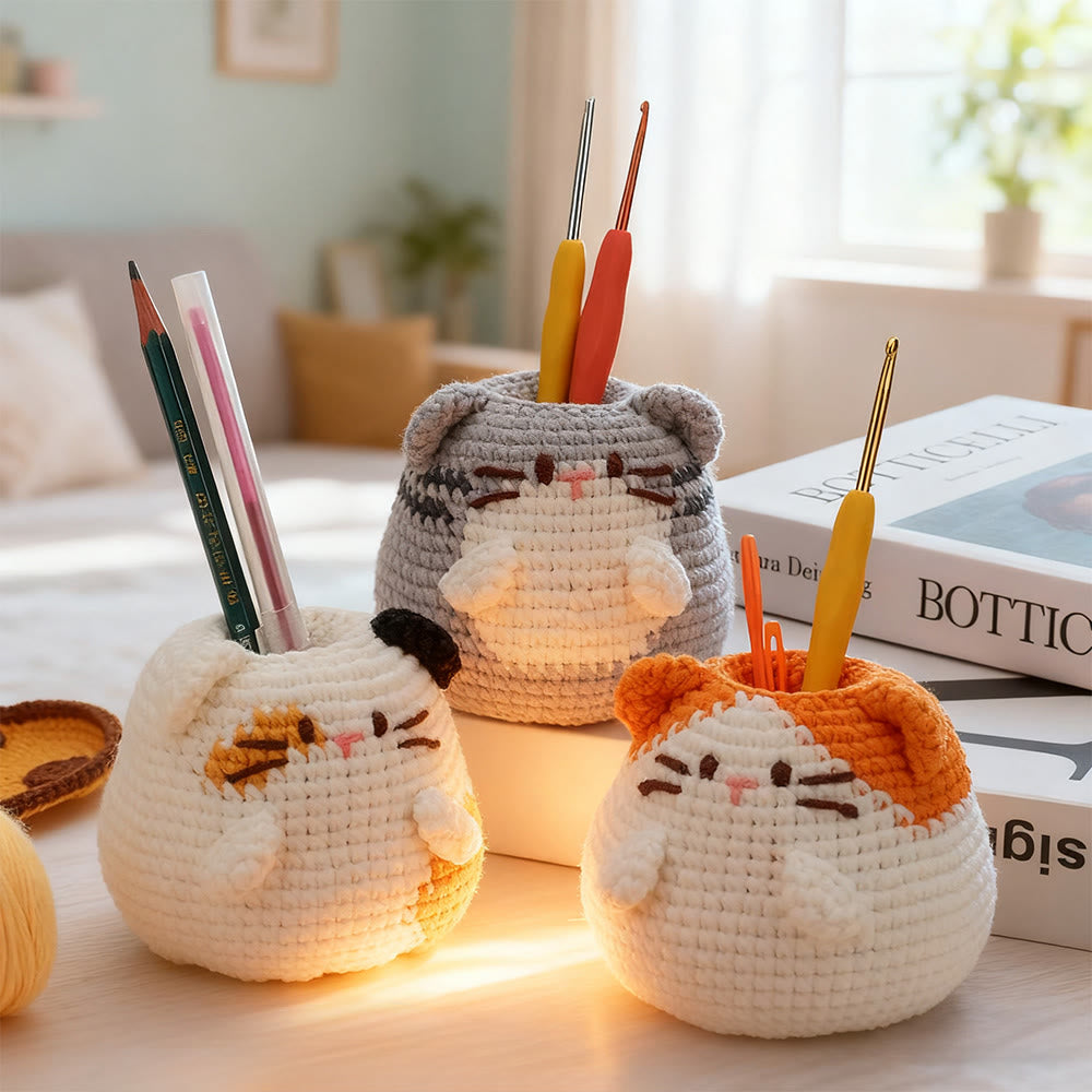 Diy Handmade Cats Pen Holder Crochet Kit -  Creative Pots Handicraft | Unique Decorative Gift Idea  - image 1