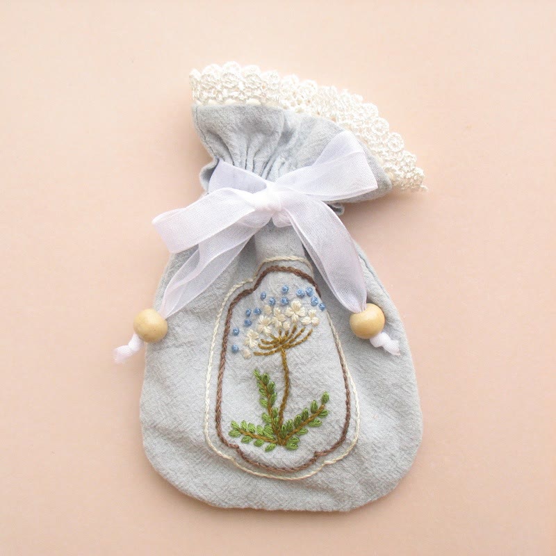 Embroidery Mini Drawstring Pouch Kit | Unique Floral Craft | Perfect Birthday Gift For Her - Daisies - Blue bag - image 10