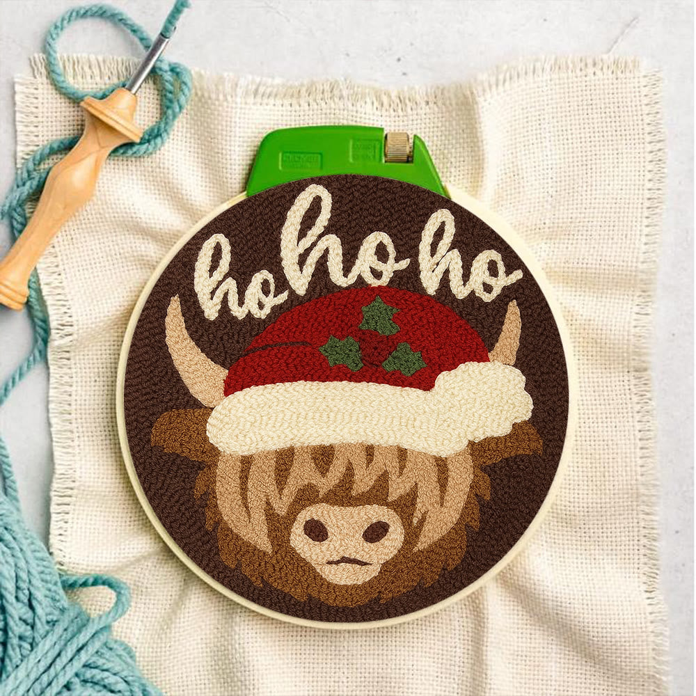 Christmas Highland Cow Punch Needle Kit - Diy Door Decor | Easy Handicraft For Adults - image 7