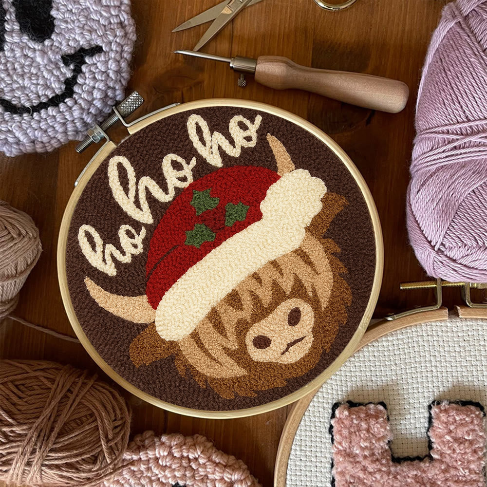 Christmas Highland Cow Punch Needle Kit - Diy Door Decor | Easy Handicraft For Adults - image 8