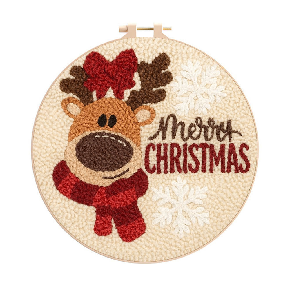 Adorable Reindeer Punch Needle Kit - Handmade Christmas Gift | Beginner Yarn Craft  - 8 inch Hoop Kit - image 0
