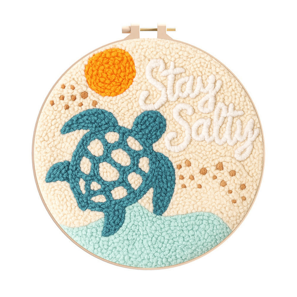 Seaside Turtle Punch Needle Kit - Summer Handmade Decoration |  Diy Needle Craft  - 8 inch Hoop Kit - image 0
