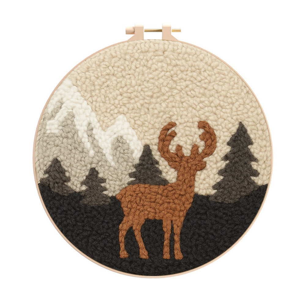  Lonely Deer Punch Needle Kit - Animal Hoop Art | Beginner Needle Craft  - 8 inch Hoop Kit - image 0