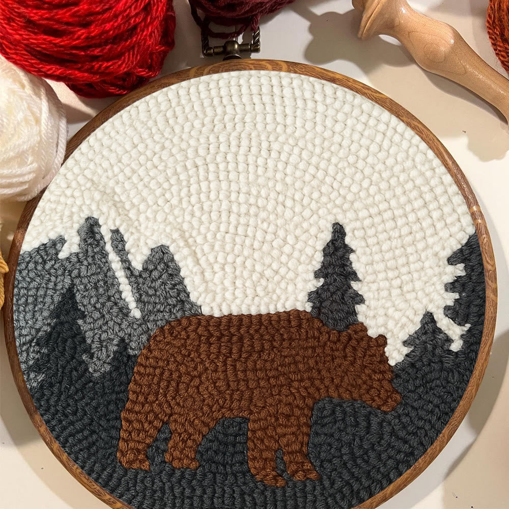 Fierce Bear Punch Needle Kit - Diy Animal Coaster | Nice Desk Decor - image 1