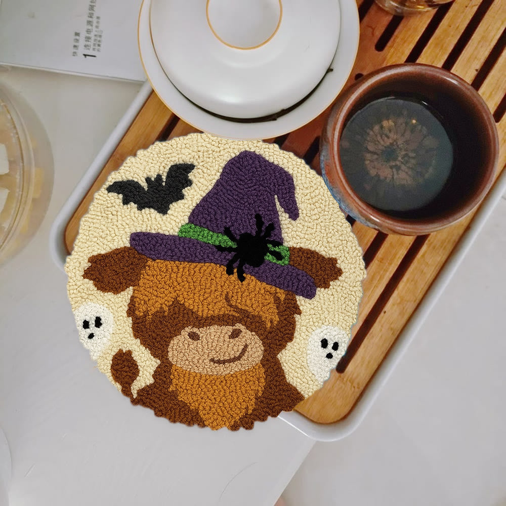 Wizard Cow Punch Needle Kit - Spooky Handmade Decoration | Personalized Animal Craft - 5 inch Coaster Kit - image 11