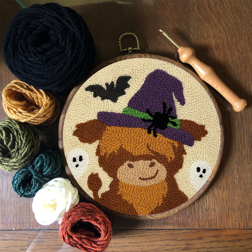 Wizard Cow Punch Needle Kit - Spooky Handmade Decoration | Personalized Animal Craft - image 1