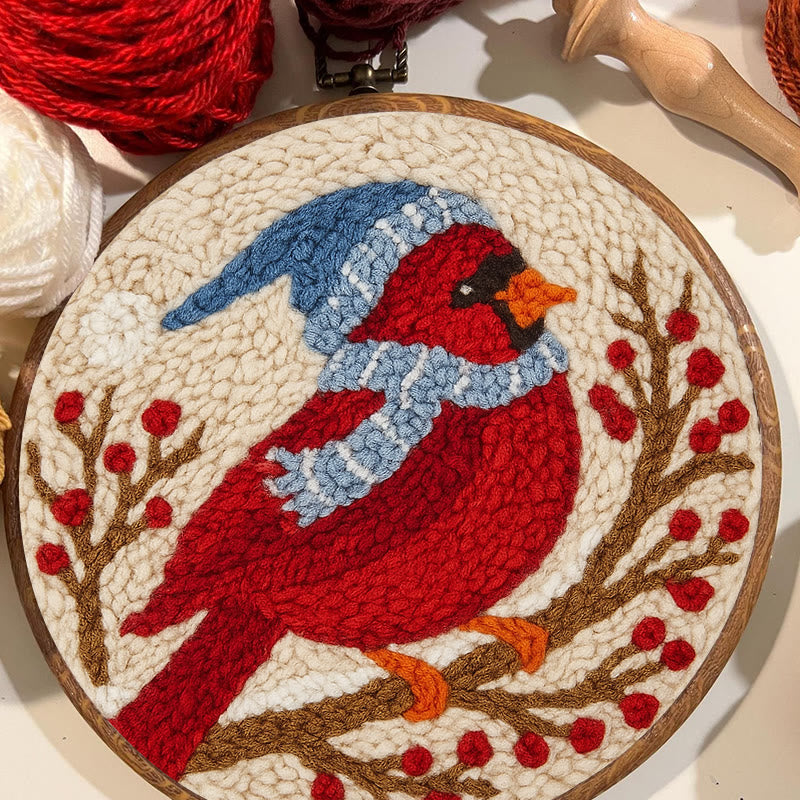 Winter Cardinal Bird Punch Needle Kit - Christmas Gift For Craft Lover | Holiday Home Decor  - image 2