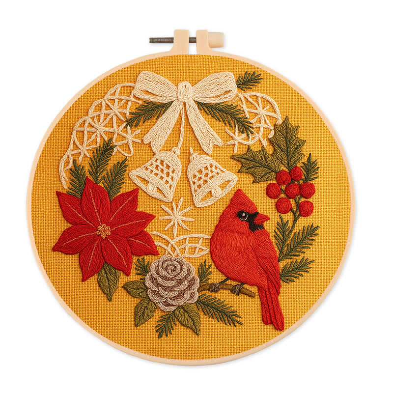 Rubbyoo Embroidery Kit - Christmas Celebration | Cardinal Bird Handicraft | Decorative Hoop Art - 20*20cm - image 0