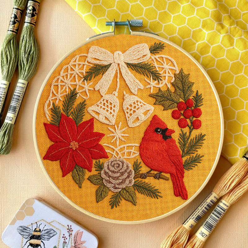 Rubbyoo Embroidery Kit - Christmas Celebration | Cardinal Bird Handicraft | Decorative Hoop Art - image 3