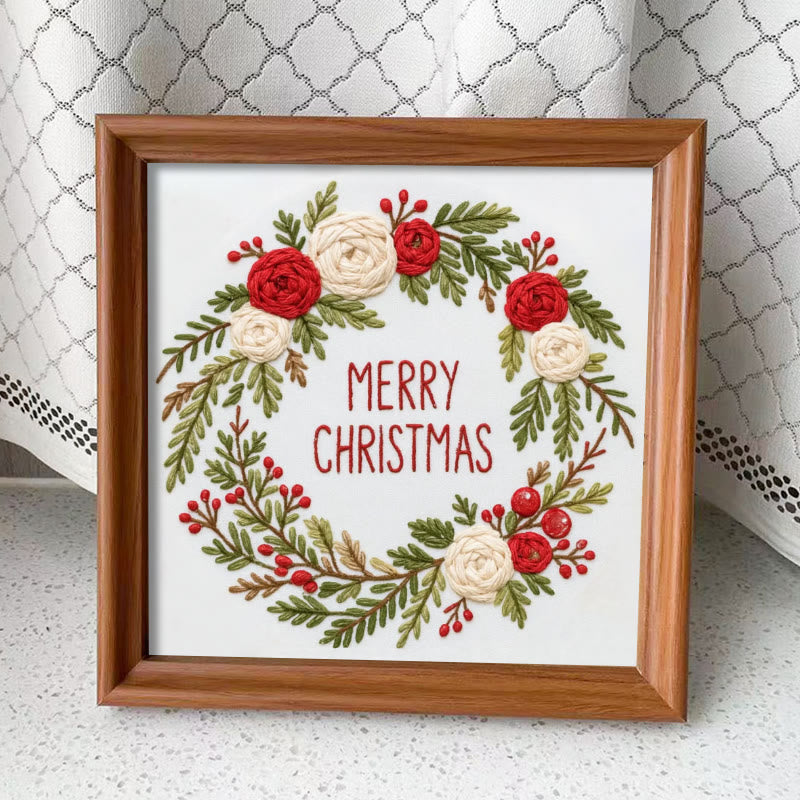 Rubbyoo Embroidery Kit - Christmas Wreath | Floral Christmas Craft | Diy Ornament Art - Embroidery Kit Plus An Extra Frame - image 12