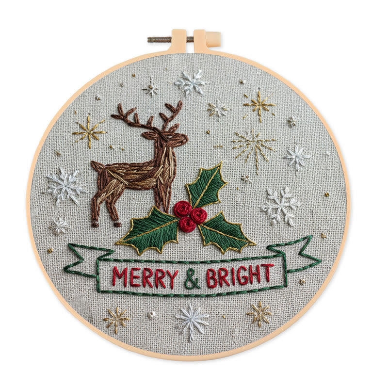 Rubbyoo Embroidery Kit - Christmas Deer | Unique Stitch Art | Christmas Crafts For Decoration  - 20*20cm - image 0