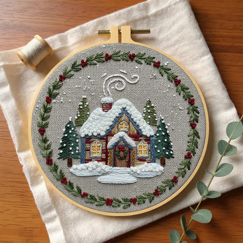 Rubbyoo Embroidery Kit - Winter Chalet | Christmas Stitch Artwork | Handmade Wall Decor - image 2