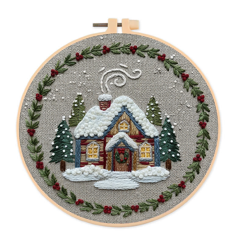Rubbyoo Embroidery Kit - Winter Chalet | Christmas Stitch Artwork | Handmade Wall Decor - 20*20cm - image 0