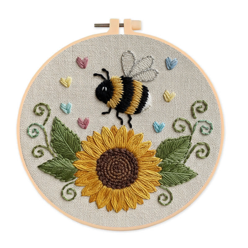 Rubbyoo Embroidery Kit - Sunflower Bee | Diy Floral Insect Art  | Perfect Handicraft For Beginner  - 20*20cm - image 0