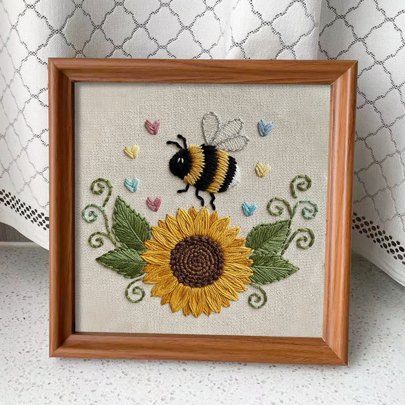 Rubbyoo Embroidery Kit - Sunflower Bee | Diy Floral Insect Art  | Perfect Handicraft For Beginner  - Embroidery Kit Plus An Extra Frame - image 12
