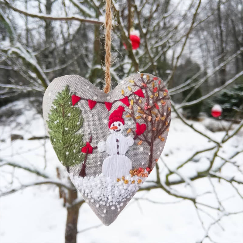 Rubbyoo Heart Embroidery Kit - Making Snowman | Unique Winter Craft | Christmas Hanging Decoration - image 1