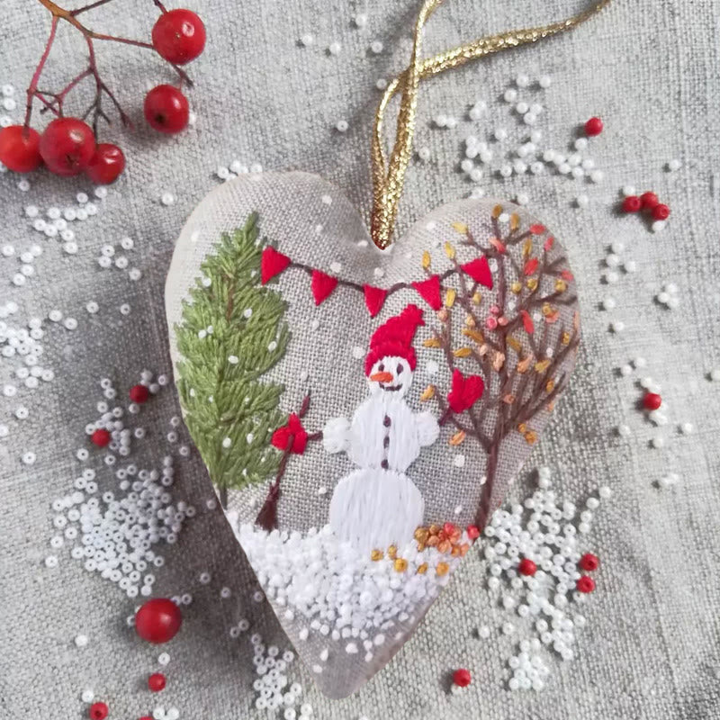 Rubbyoo Heart Embroidery Kit - Making Snowman | Unique Winter Craft | Christmas Hanging Decoration - image 2