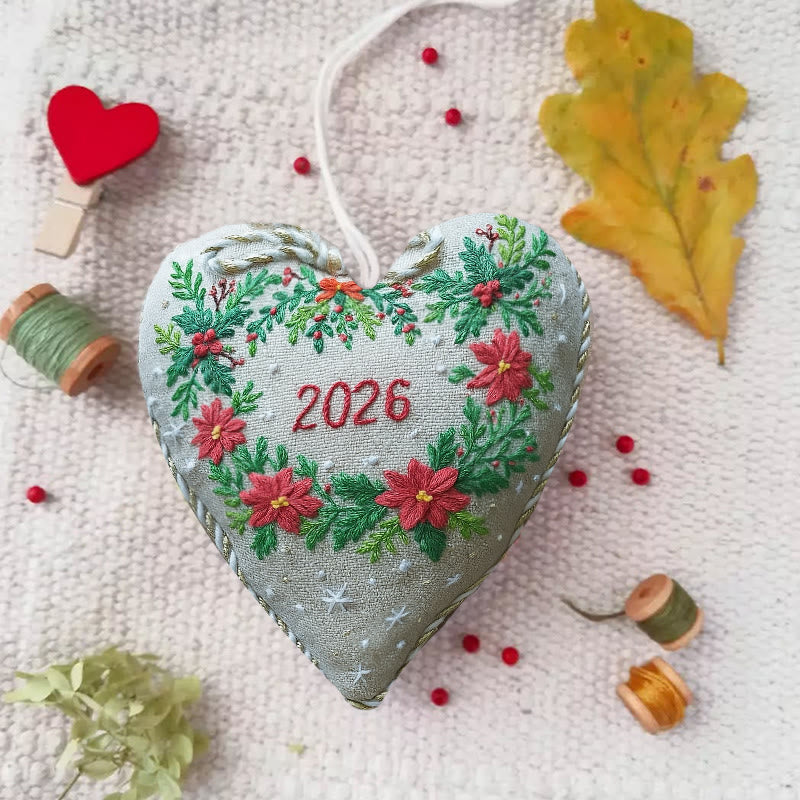 Rubbyoo Heart Embroidery Kit - New Year Wreath | Diy Heart Ornament | Nice For Christmas Gifts - 6 inches hoop kit - image 0