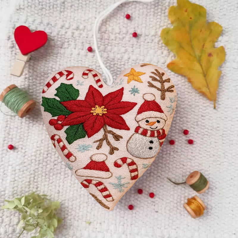 Rubbyoo Heart Embroidery Kit - Christmas Poinsettia | Christmas Handmade Craft | Diy Needle Artwork  - 6 inches hoop kit - image 0