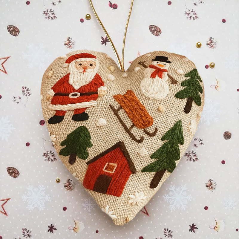 Rubbyoo Heart Embroidery Kit - Christmas Sled | Christmas Tree Adornment | Kid Embroidered Craft  - 6 inches hoop kit - image 0