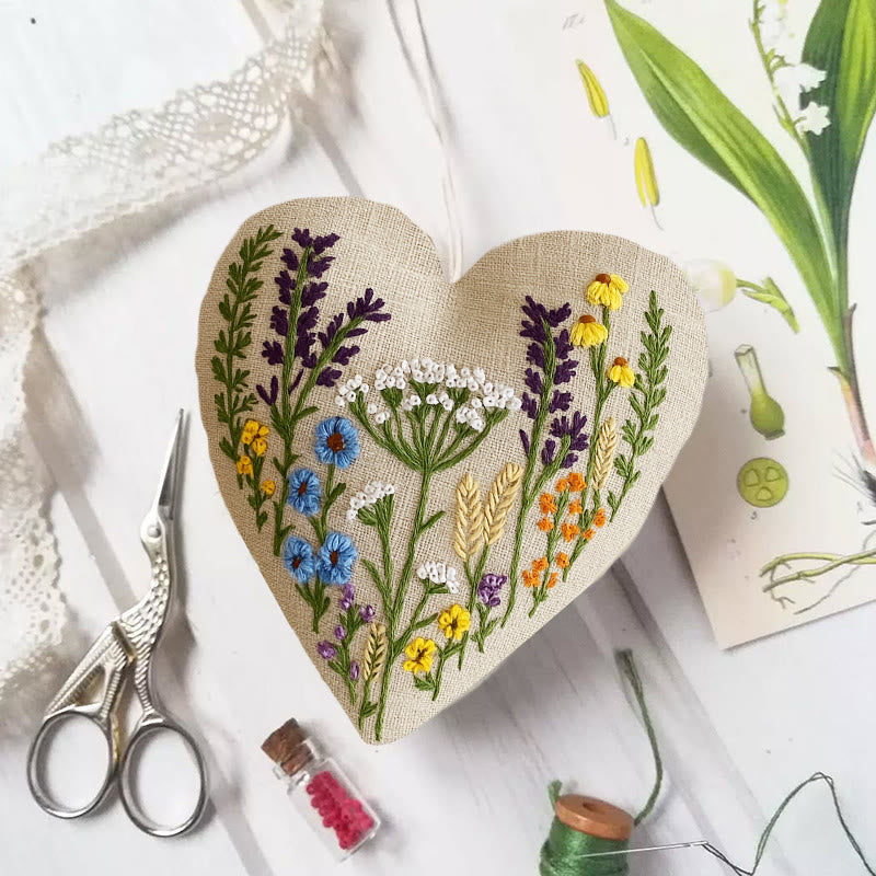 Rubbyoo Heart Embroidery Kit - Little Wildflower | Diy Floral Needlework | Unique Hanging Ornament - 6 inches hoop kit - image 0