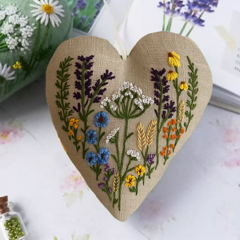 Rubbyoo Heart Embroidery Kit - Little Wildflower | Diy Floral Needlework | Unique Hanging Ornament - image 1