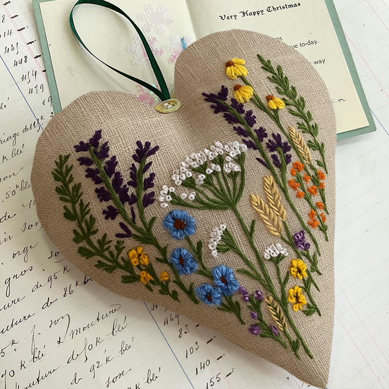Rubbyoo Heart Embroidery Kit - Little Wildflower | Diy Floral Needlework | Unique Hanging Ornament - image 5