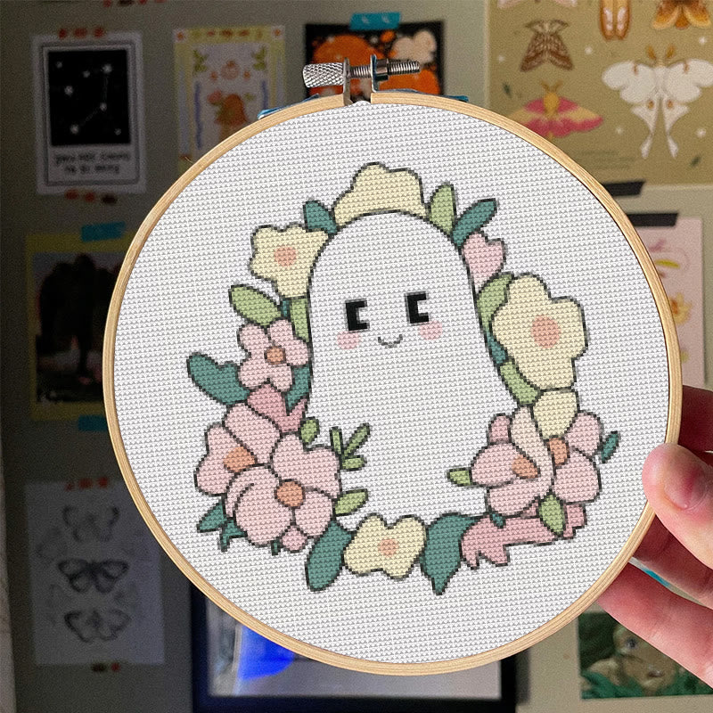  Cross Stitch Kit - Charming Ghost | Unique Floral Craft | Nice For Holiday Ornament - image 1