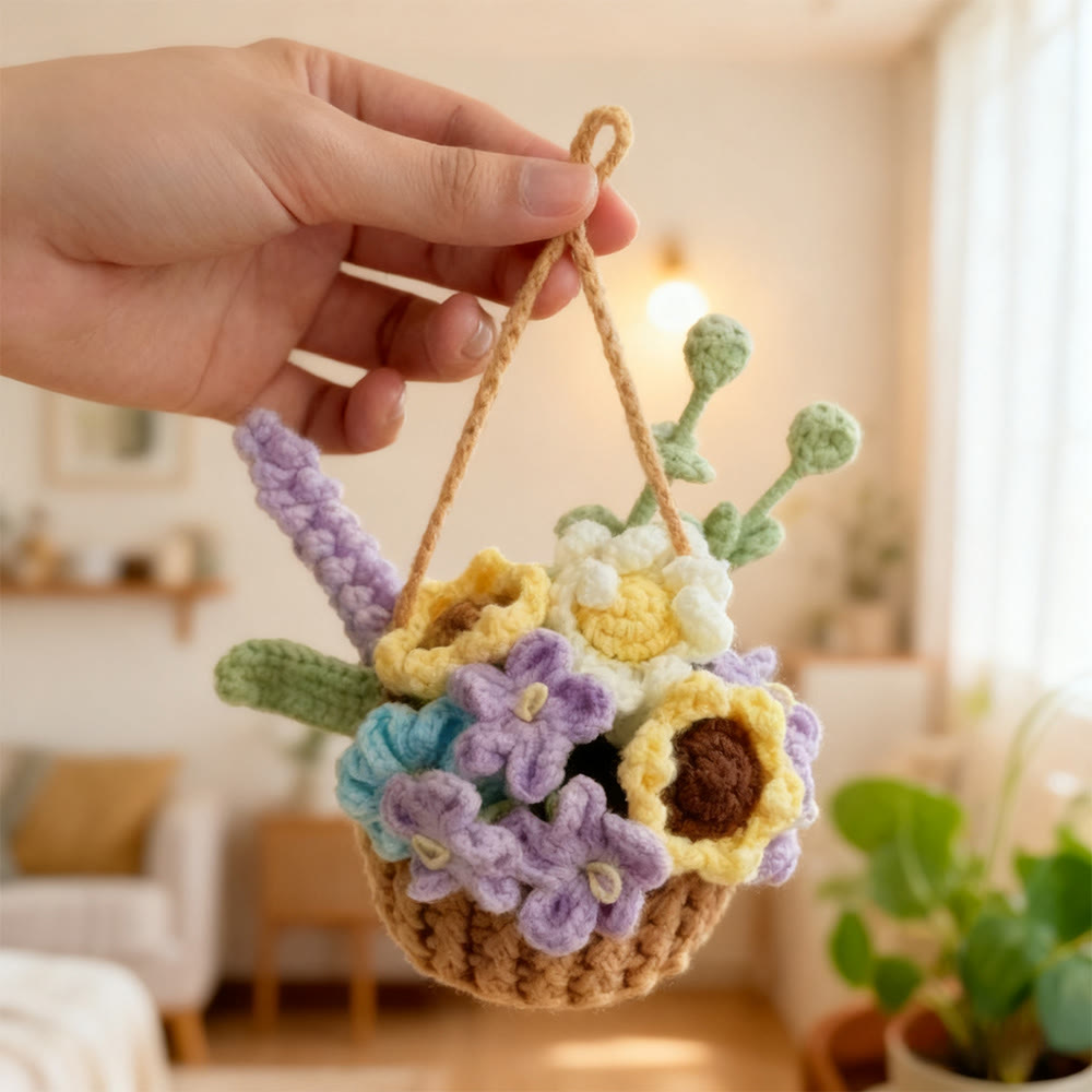 Diy Handmade Flower Pot Crochet Kit -  Flower Basket Hanging Craft | Nice For Garden Ornament  - Daisy Flower - image 1