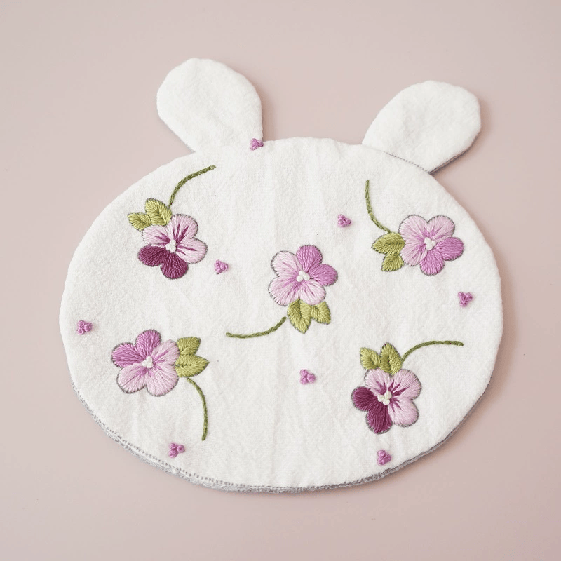 Embroidery Rabbit Coasters Kit | Creative Handmade Craft | Unique Home Decoration - Pansy - White - image 10