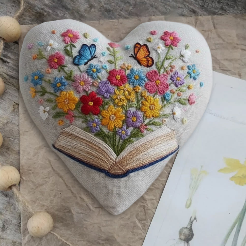Rubbyoo Heart Embroidery Kit - Floral Book | Diy Stitch Art | Nice Gift For Book Lovers  - image 4