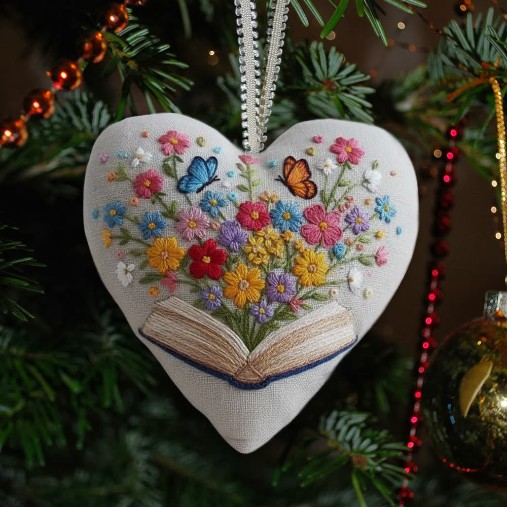 Rubbyoo Heart Embroidery Kit - Floral Book | Diy Stitch Art | Nice Gift For Book Lovers  - 6 inches hoop kit - image 0