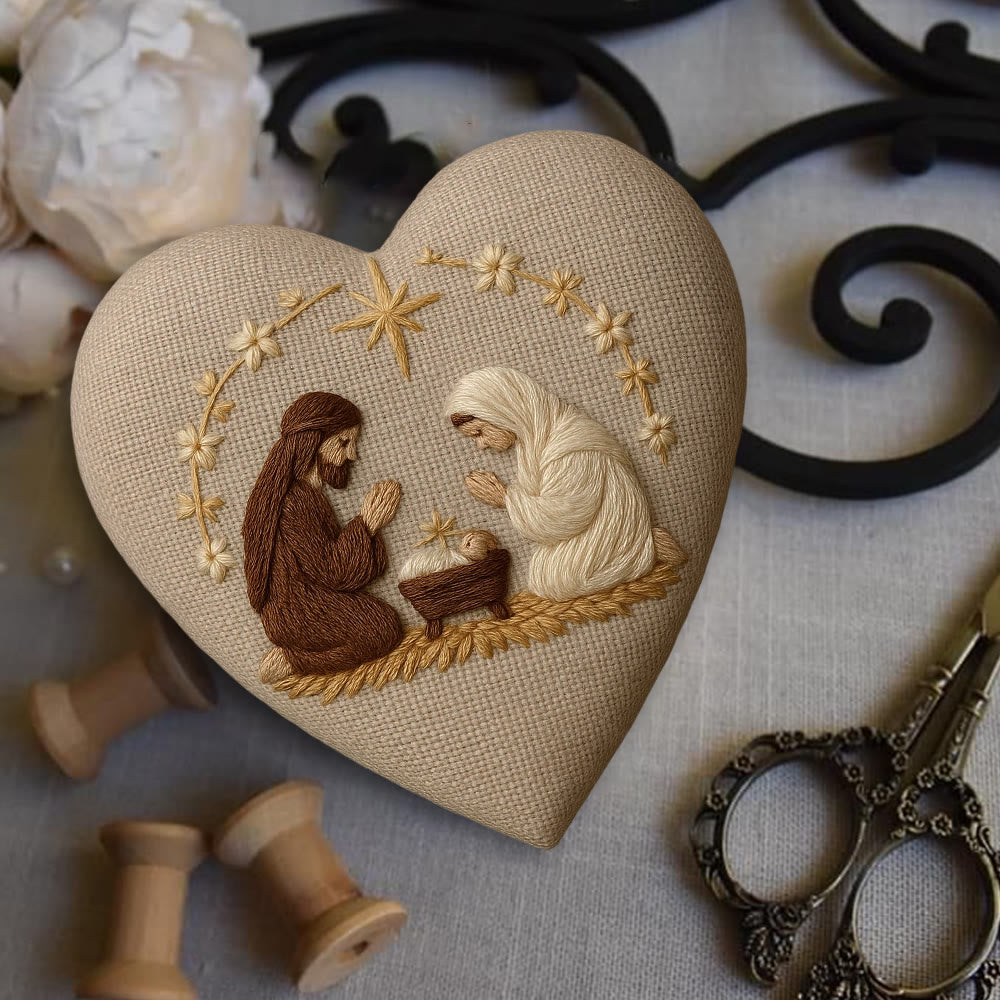 Rubbyoo Heart Embroidery Kit - Nativity Scene | Christmas Hanging Craft | Unique Handmade Art - image 9