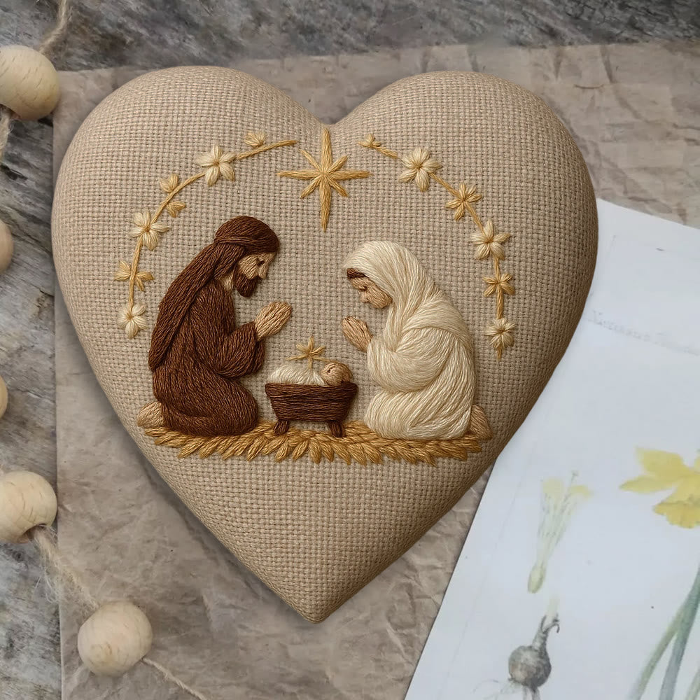 Rubbyoo Heart Embroidery Kit - Nativity Scene | Christmas Hanging Craft | Unique Handmade Art - image 6