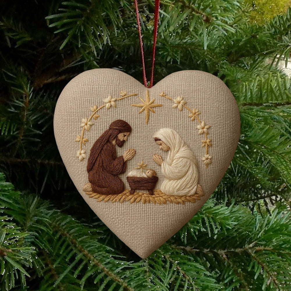 Rubbyoo Heart Embroidery Kit - Nativity Scene | Christmas Hanging Craft | Unique Handmade Art - image 1
