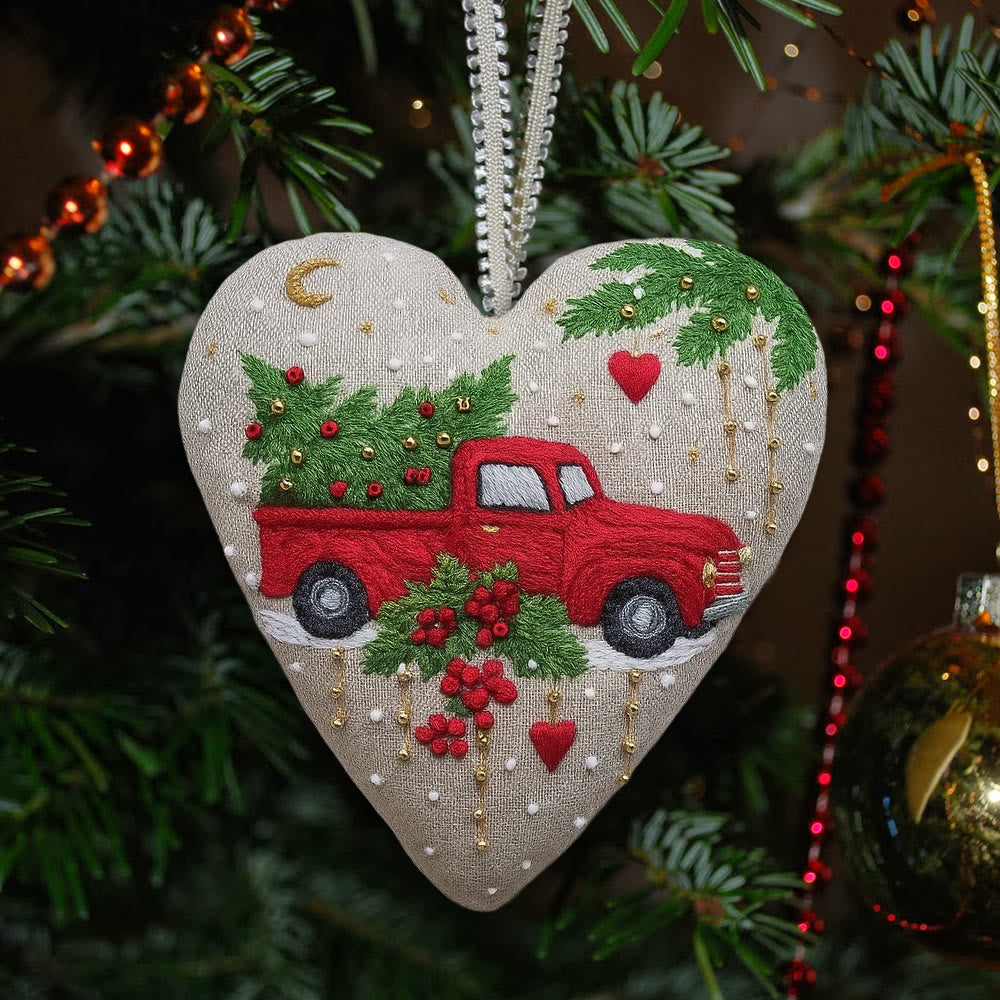 Rubbyoo Heart Embroidery Kit - Christmas Truck | Diy Christmas Stitch | Perfect Handmade Gift  - 6 inches hoop kit - image 0