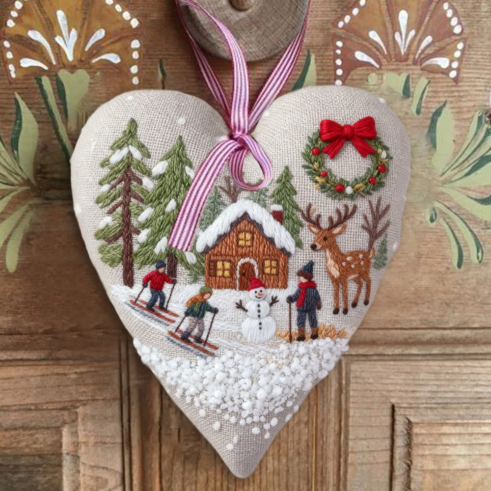 Rubbyoo Heart Embroidery Kit - Winter Skiing | Christmas Stitch Art | Diy Handmade Craft  - image 4