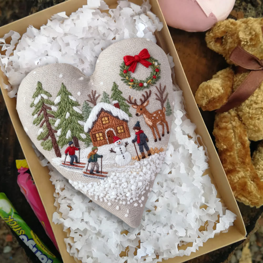 Rubbyoo Heart Embroidery Kit - Winter Skiing | Christmas Stitch Art | Diy Handmade Craft  - image 3