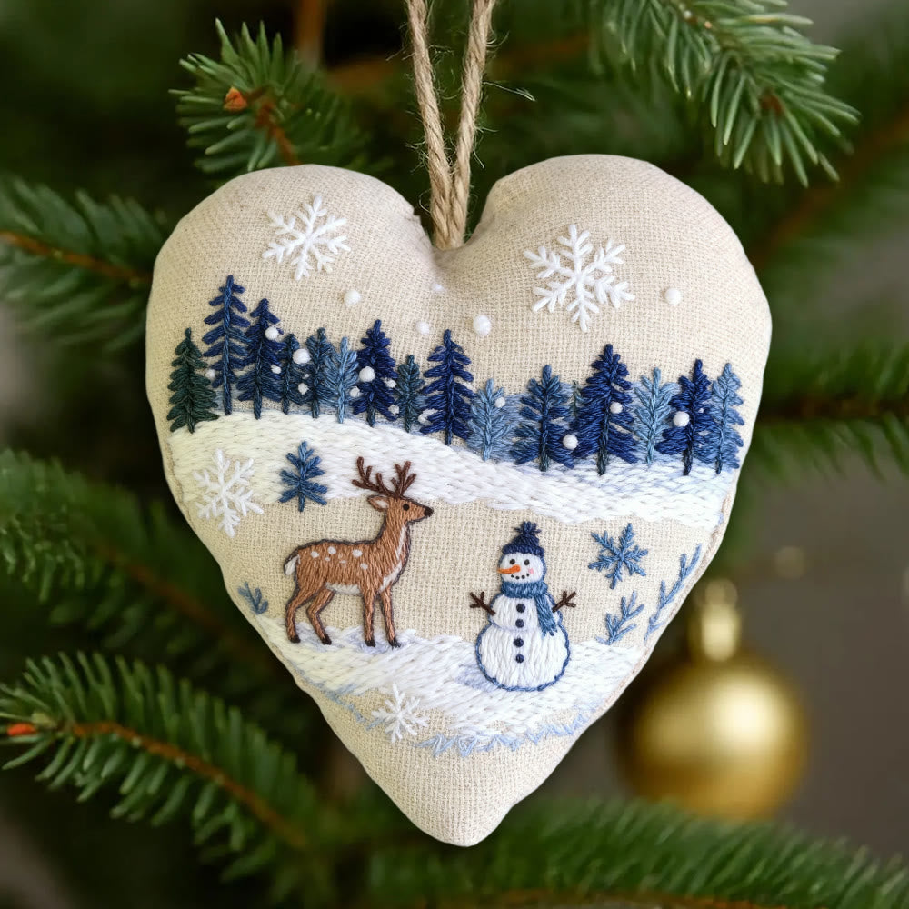 Rubbyoo Heart Embroidery Kit - Deer And Snowman | Handmade Winter Craft | Diy Home Decoration  - 6 inches hoop kit - image 0