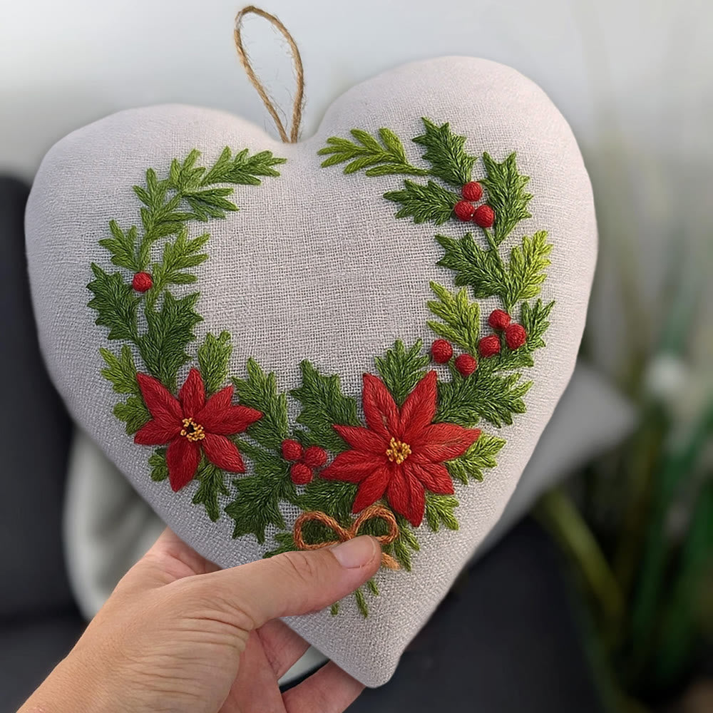 Rubbyoo Heart Embroidery Kit - Christmas Wreath | Floral Handmade Craft | Nice For Christmas Tree Decor - image 9