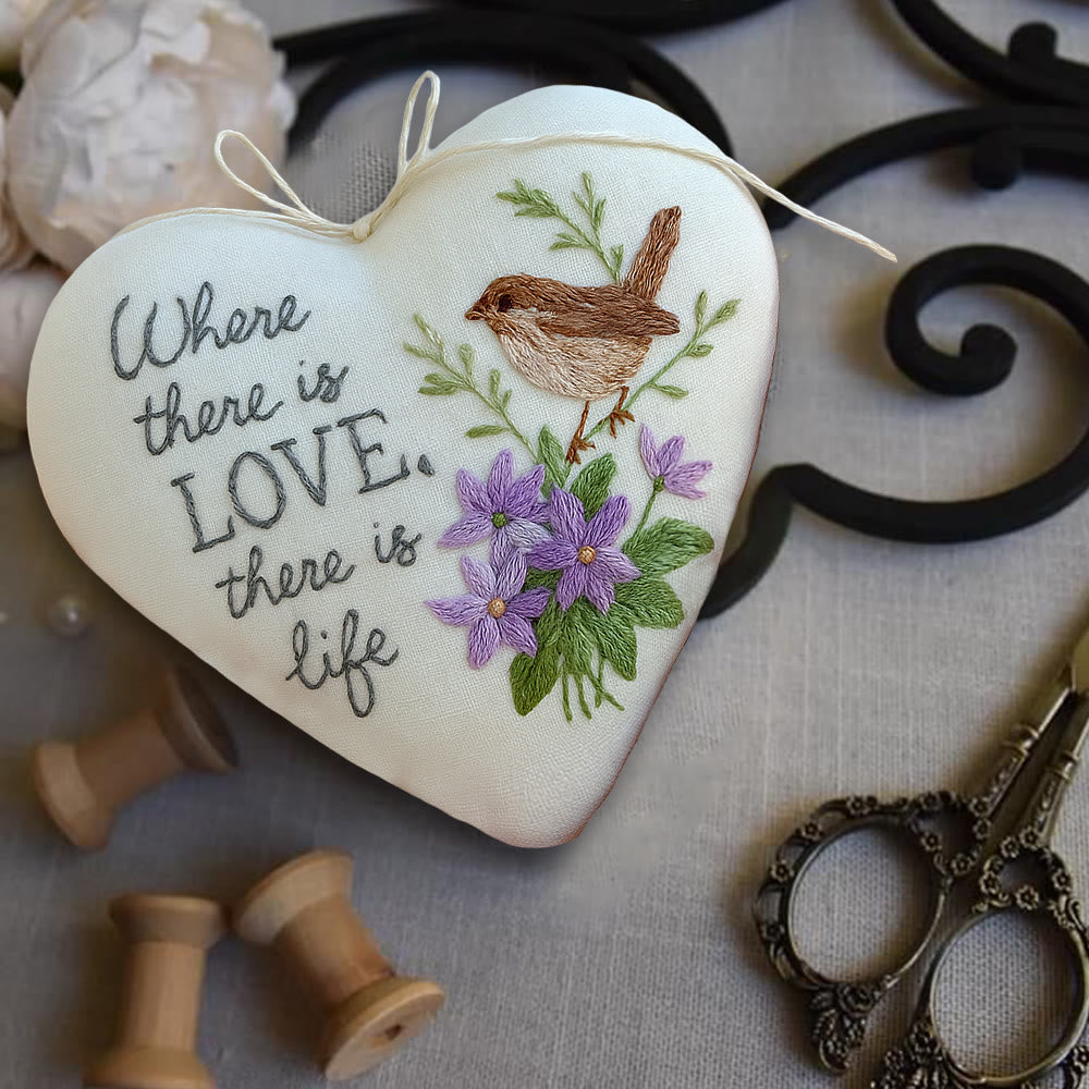Rubbyoo Heart Embroidery Kit - Love Bird | Floral Animal Craft | Handmade Valentines Ornament  - image 2