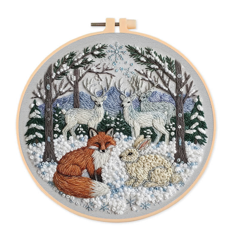 Rubbyoo Embroidery Kit - Winter Animal | Handmade Hoop Art | Perfect Gift For Animal Lover - 20*20cm - image 0