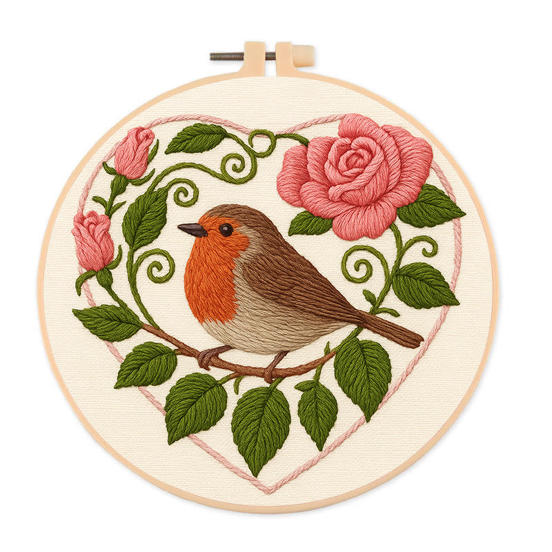 Rubbyoo Embroidery Kit - Rose Robin | Diy Stitch Bird Decor | Nice Handmade Gift For Her - 20*20cm - image 0