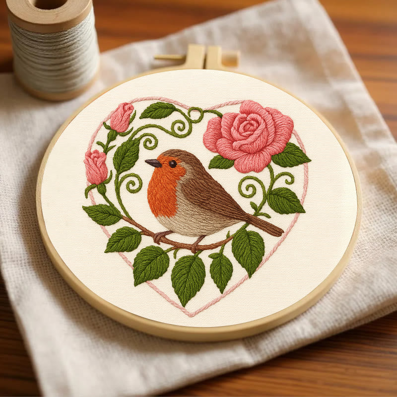 Rubbyoo Embroidery Kit - Rose Robin | Diy Stitch Bird Decor | Nice Handmade Gift For Her - image 8