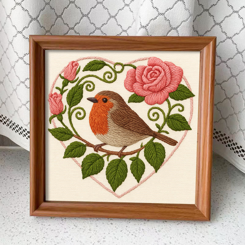Rubbyoo Embroidery Kit - Rose Robin | Diy Stitch Bird Decor | Nice Handmade Gift For Her - Embroidery Kit Plus An Extra Frame - image 12