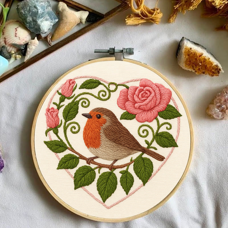 Rubbyoo Embroidery Kit - Rose Robin | Diy Stitch Bird Decor | Nice Handmade Gift For Her - image 5